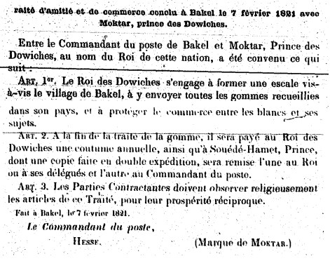 Traité d'amitié et de commerce conclu à Bakel le 7 février 1921 avec Moktar chef de Dowiches