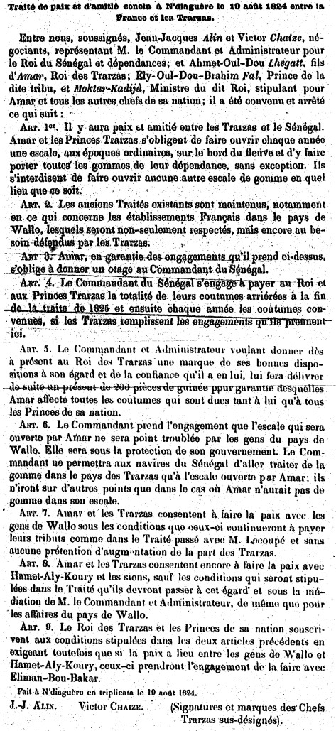 Traité de paix et d'amitié conclu à Saint-Louis le 25 juin 1821 entre la France et les Trarza