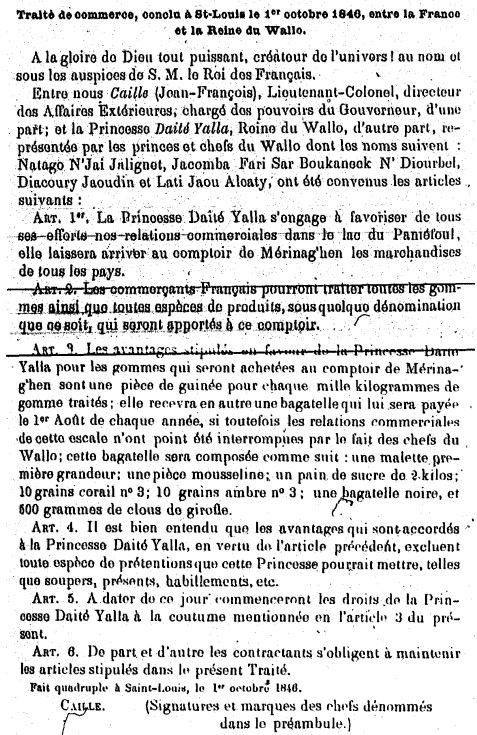 Traité de commerce, conclu à Saint-Louis le 1er octobre 1846, entre la France et la Reine du Wallo