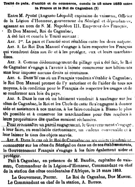 Traité de paix, d'amitié et de commerce, conclu le 15 mars 1853 entre la France et le Roi de Cagnabac