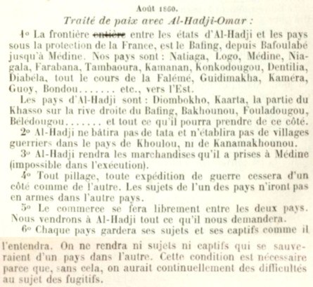 Traité de paix d'août 1860 avec Al-Hadji-Omar.