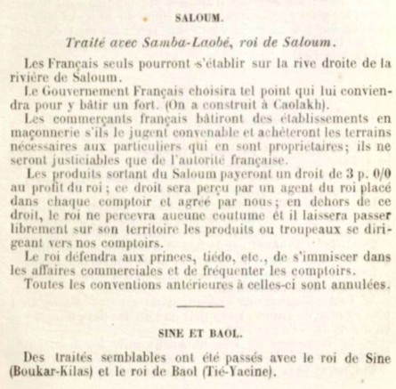 Traité de paix entre la France et Samba-Laobé, roi du Saloum en 1861..