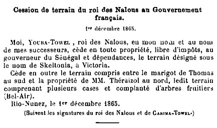 Nalous du  Rio Nunez, cession terrain à la France le 1er novembre 1865.