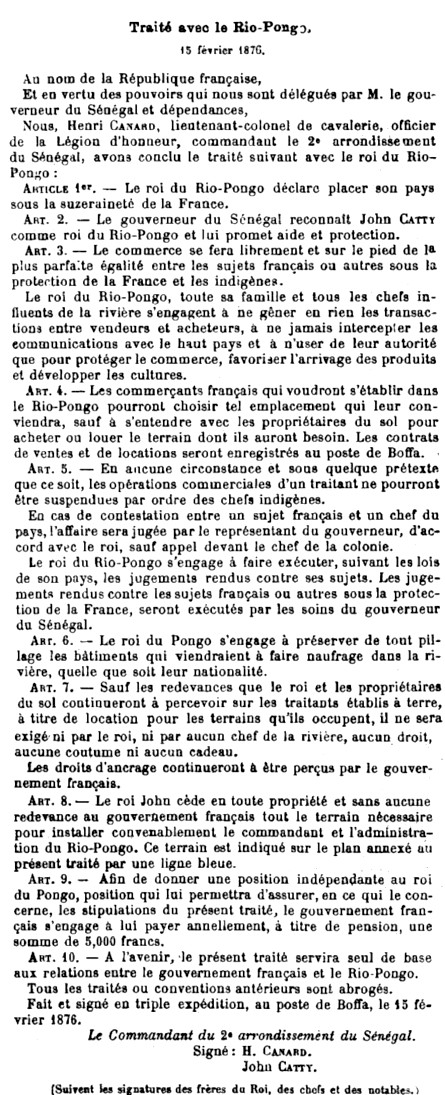 Traité entre la France et le Rio-Pongo, 15 février 1876.