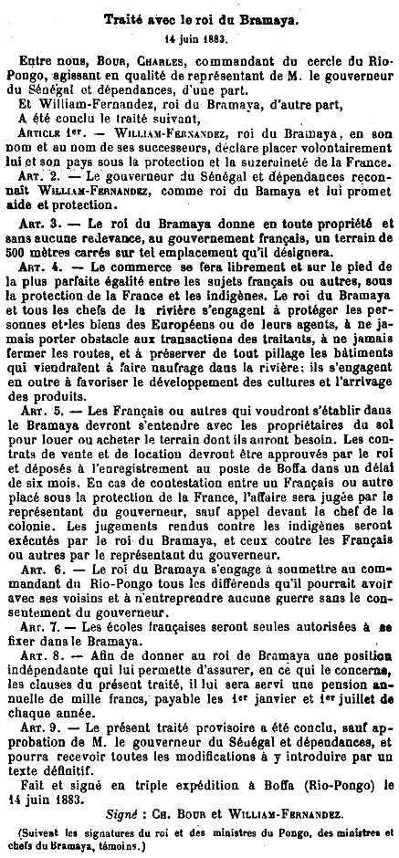 Traité conclu entre la France et le roi de Bramaya, le 14 juin 1883.