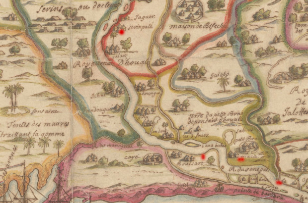 Extrait carte Afrique du Cap-Blanc à la Gambie de 1690