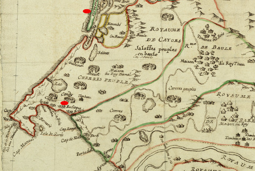 Carte Sénégal 1690 (source: Gallica - BNF)
