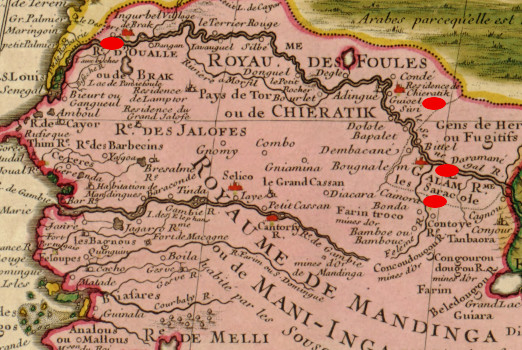 Carte 1707 du Sénégal de Delisle (Source Gallica - BNF)