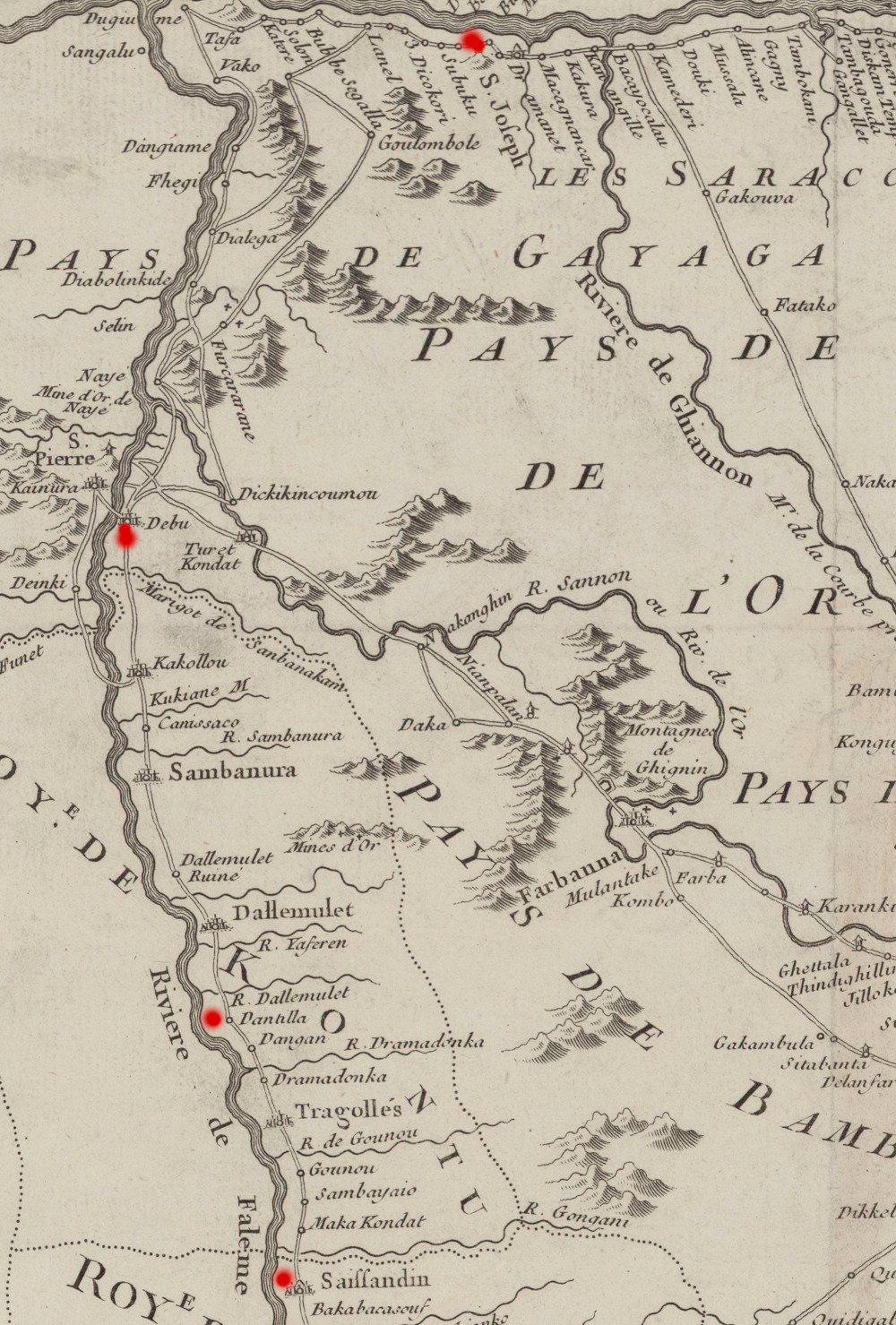 Carte du Cours des Rivières de Falémé et Sanaga Dans les Pays de Bambuk et Tamba Awra.Levé sur les lieux par Mr. Compagnon(Gallica-BNF)