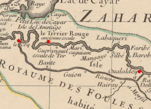 Extrait carte Sénégal 1726 Delisle (Gallica-BNF)