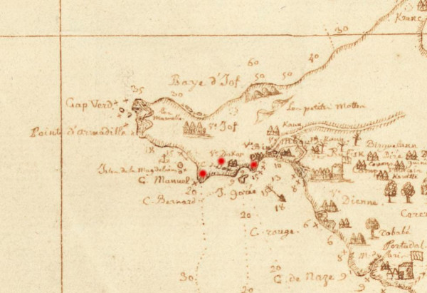 Extrait Carte du Sénégal dressée en 1750 par Sorel
