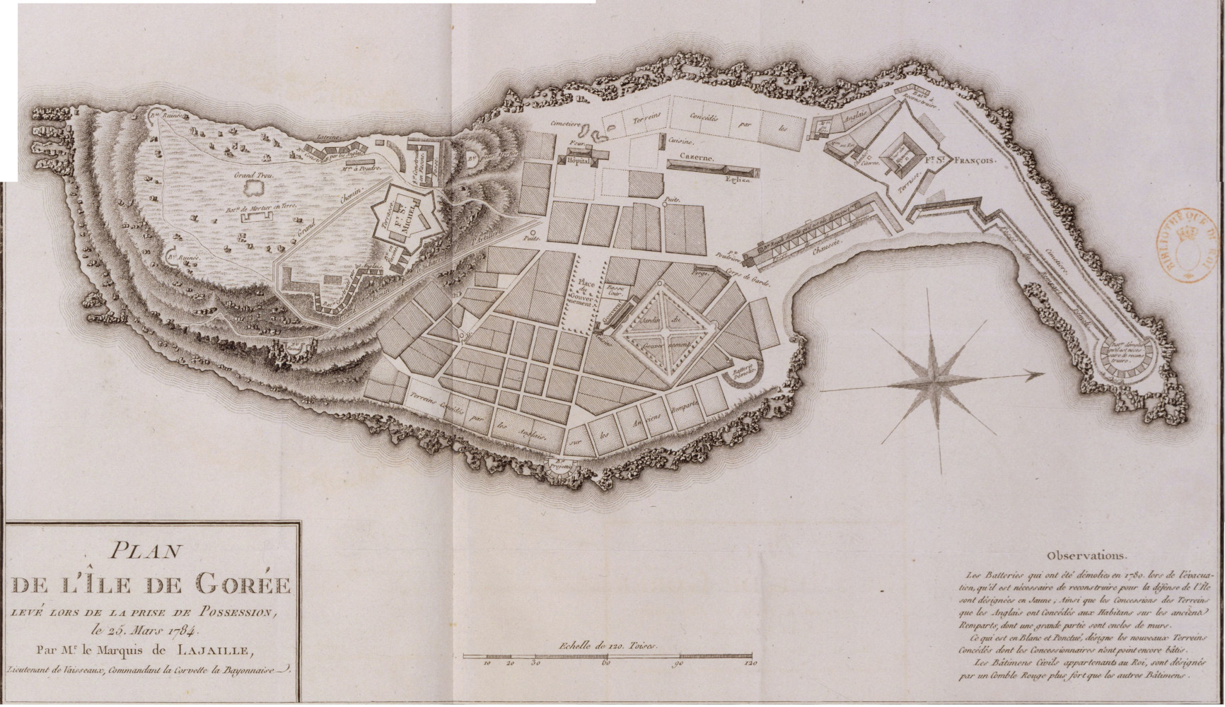 Plan de Gorée en 1784 par Lacaille
