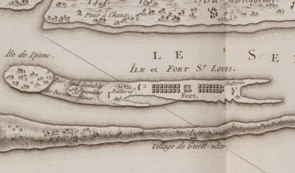Extrait carte Embouchure Sénégal en 1802 dressée par Poirson