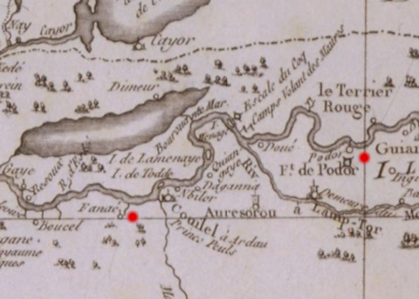 Extrait carte du Sénégal dressée par Poirson en 1802