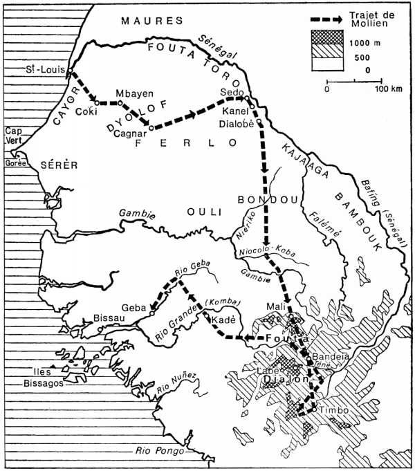 Carte trajet exploration Mollien en 1819