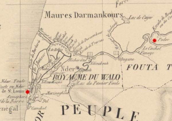 Extrait Carte des peuples du Sénégal, pour servir à l' intelligence de leur histoire dressée par D. Boilat en 1853