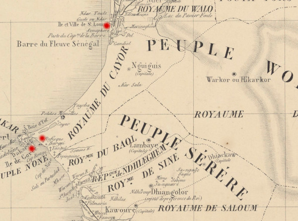 Extrait Carte des peuples du Sénégal, pour servir à l'intelligence de leur histoire dressée par D. Boilat en 1853