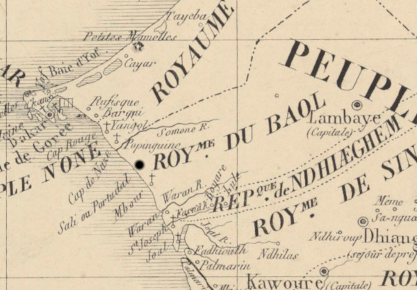 Extrait carte des peuples du Sénégal, pour servir à l'intelligence de leur histoire rédigée en 1853 par D. Boilat