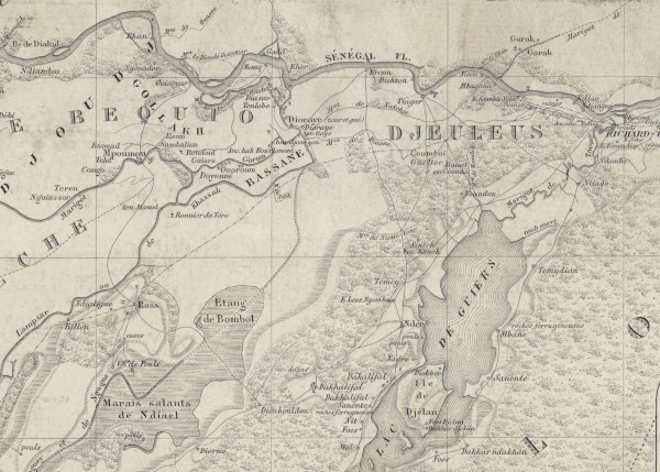 Détail carte de la banlieue de St Louis, du Oualo, du N Diambour levée et dressée par M. Bois, capitaine d'état-major; assisté de M. Frey, sous-lieutenant d'infanterie de marine en 1870