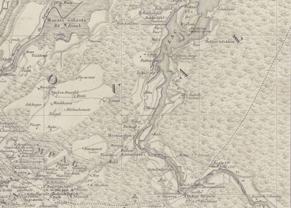 Détail carte de la banlieue de St Louis, du Oualo, du N Diambour levée et dressée par M. Bois, capitaine d'état-major; assisté de M. Frey, sous-lieutenant d'infanterie de marine en 1870