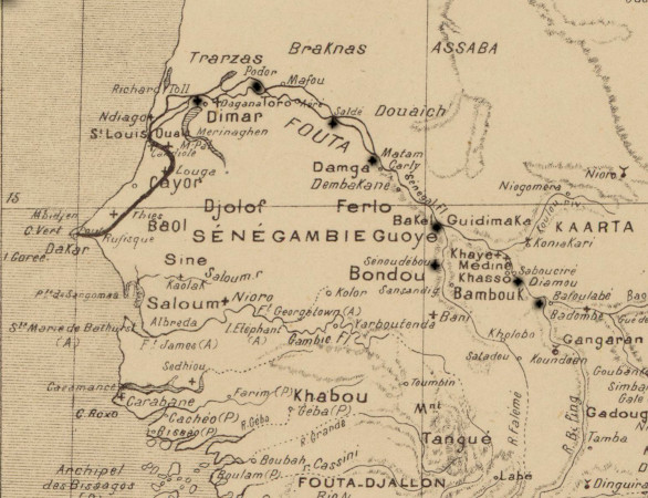 Carte des contrées entre le Sénégal et la Soudan 1888