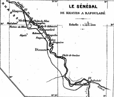 Carte - Cours du fleuve Sénégal en 1889 de Khayes à Bafoulabé