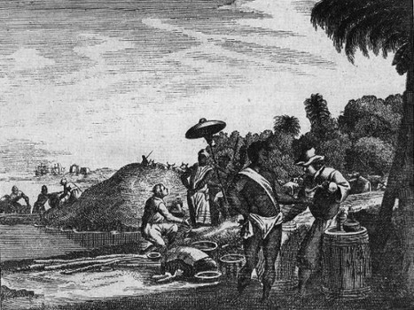 Gravure 1670 Roi du Cayor Cap-Vert faisant payer des droits au vaisseaux européenx