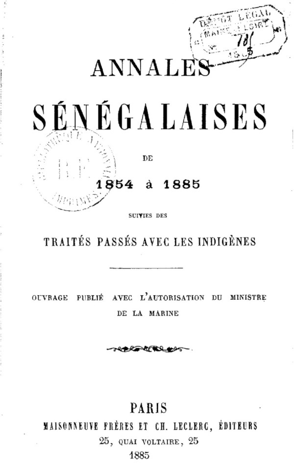 Couverture Annales sénégalaises 1854-1885