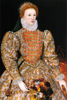 Portrait d'Elisabeth 1ère d'Angleterre , par Claude Lefebvre, huile sur bois, 1.13 x0.787 m. vers 1575. National Portrait Gallery - Londres