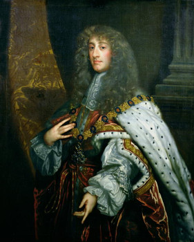 Portrait de Jacque II d'Angleterre en robes longues et jarretière - Huile sur toile 99.5 X 121.5 peint par Peter Lely